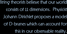 String theorists believe that our world consists of 11 dimensions.  Physicist Johann Dirichlet proposes a model of D-branes which can account for this in our observable reality.
